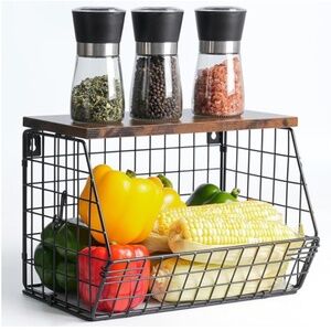 NIB Vegetable Fruit Wire Basket for Kitchen Counter Brown / Black Wall Mount